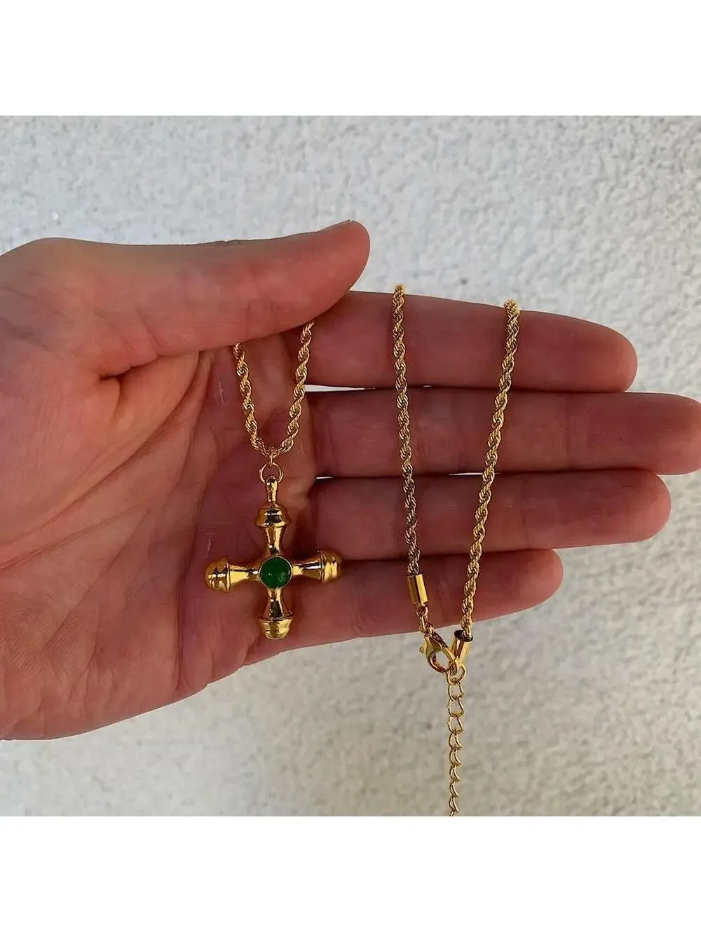 Y2k 2000s style Cyber Star Cross Pendant Gold Rope Chain Necklace. Stainless